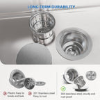 BOTEMY Stainless Steel Sink Drain Strainer 3-1/2 Inch Kitchen Sink Drain Assembly Kit with Removable Deep Sink Strainer Basket and Sink Stopper Flat Cover Replacement for Home Standard Kitchen Sinks