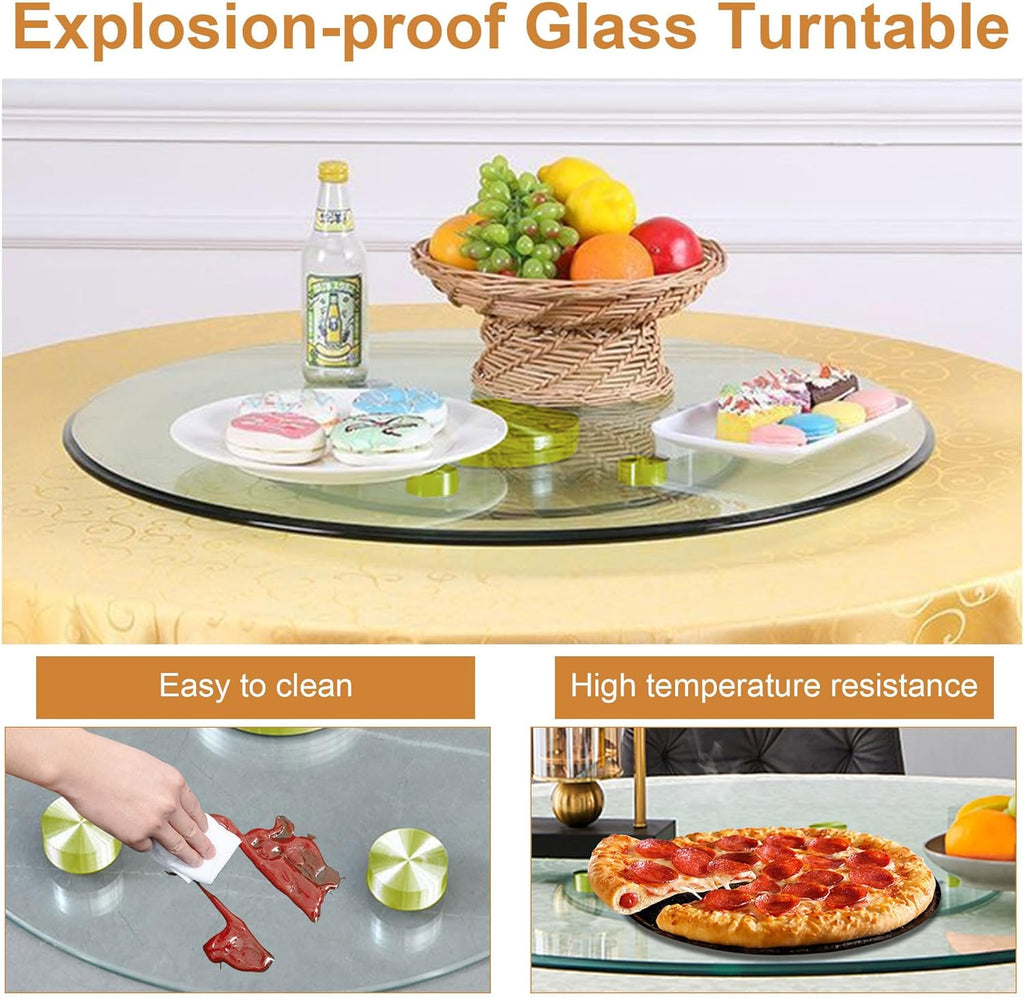 24" Tempered Glass Lazy Susan Turntable, 360° Silent-Spin Round Clear Tabletop Rotating Tray, Centerpiece for Dining Tables, Smooth Rotation, for Banquets, Weddings & Family Gatherings