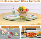 20" Tempered Glass Lazy Susan Turntable, 360° Silent-Spin Round Clear Tabletop Rotating Tray, Centerpiece for Dining Tables, Smooth Rotation, for Banquets, Weddings & Family Gatherings