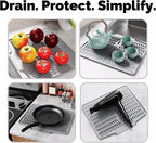 Silicone Dish Drying Mat for kitchen Countertop, Heat Resistant Mats, Dish Drainers for Kitchen counter, Hot Pot Holders, Dish Drying Rack with Built in Drain,(Gray, 15.6"x13")