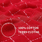 Homaxy 100% Cotton Terry Kitchen Towels(Red, 13 x 28 inches), Checkered Designed, Soft and Super Absorbent Dish Towels, 4 Pack