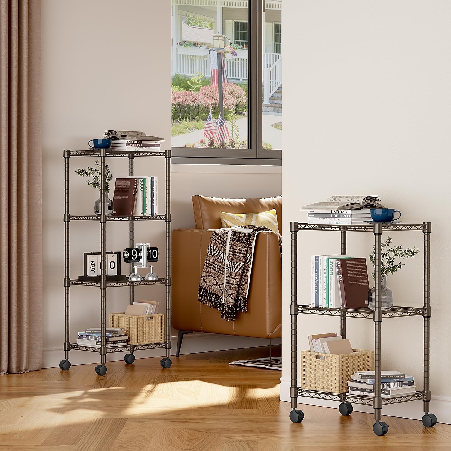 1000 lbs 4-Shelf Adjustable Heavy Duty Steel Wire Rack, Adjustable Storage Shelving Unit with Wheel for Kitchen, Garage, Laundry Brown 11.8" D x 17.7" W x 40.8" H
