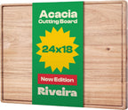 Riveira Acacia Wood Cutting Board – Gourmet Acacia Grandeur: 24 x 18 Wooden Cutting Board – Natural Wooden Cutting Boards For Kitchen Decorative – Innovative Juice Grooves Acacia Wooden Chopping Board