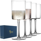 Square Wine Glasses Set of 4-16 oz - Crystal Wine Glass Set in Gift Packaging - Large Red Wine Glass on Long Stem - Housewarming Gifts New Home - Glasses Drinking Set - For White & Red Wine