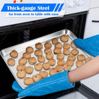 E-far Large Baking Sheets, 20”x14” Stainless Steel Cookie Sheet Pans for Oven, Non Toxic Big Metal Baking Trays for Cake Cookies, Healthy & Rust Free, Mirror Finish & Dishwasher Safe, 2 Pack