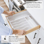 KitchenEdge Premium Silverware, Flatware and Utensil Organizer for Kitchen Drawers, Food-Safe Contract Grade, Expandable from 10.5 to 19 In, White Bamboo