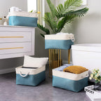 TheWarmHome Fabric Storage Bin with Handles,Storage Basket for Home Storage and Organization, Shelf Basket with Cover for Living Room Bedroom Closet（White & Green Large,15.7L*11.8W*8.3H