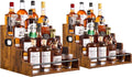 2 Pack 4-Tier Liquor Bottle Display Shelf, 16-Inch Wooden Bar Shelves for Liquor Bottles, Countertop Whiskey Shelf and Bourbon Shelf Organizer for Home Bar, Kitchen (Rustic Brown)