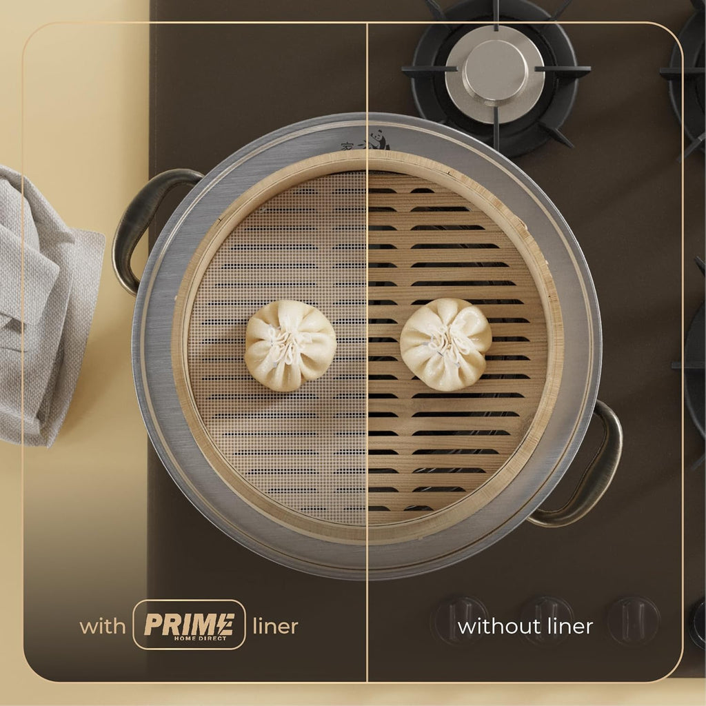 Prime Home Direct Bamboo Steamer Silicone Liners 10-Inch | 6 Count | BPA Free | Reusable & Non Stick for Air Fryer, Dumpling Food Steam Pot & Dim Sum Steaming | Round Mesh Parchment Baking Sheet Paper