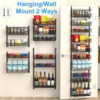Over the Door Pantry Organizer, 10-Tier Over the Door Organizer with Adjustable Basket, Door Organization for Pantry Kitchen Storage Room Spice Rack, Black
