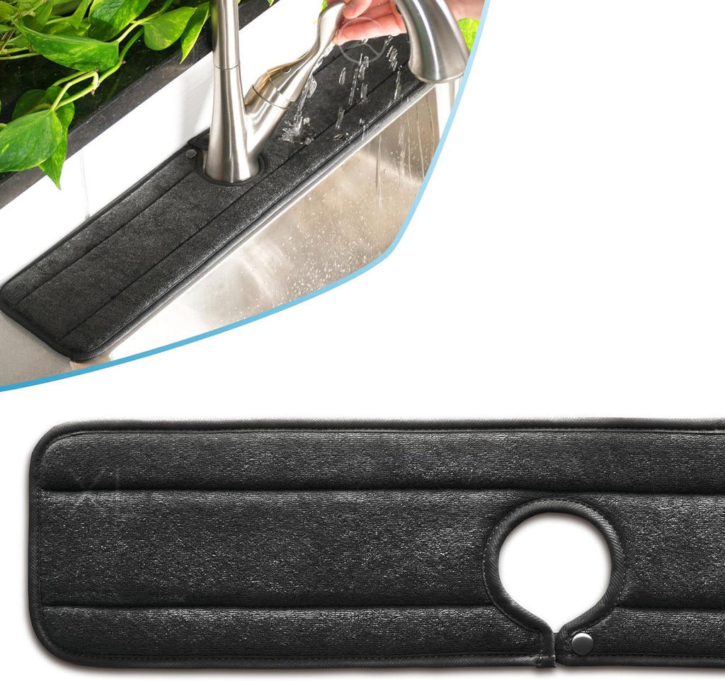 The Original Ternal Sinkmat Drip Catcher & Splash Guard, Faucet Mat for Sinks – Absorbent Microfiber, Machine Washable Counter Protector & Drying Mat for Kitchen, Bathroom or RV [Black, XL, 1 Pack]