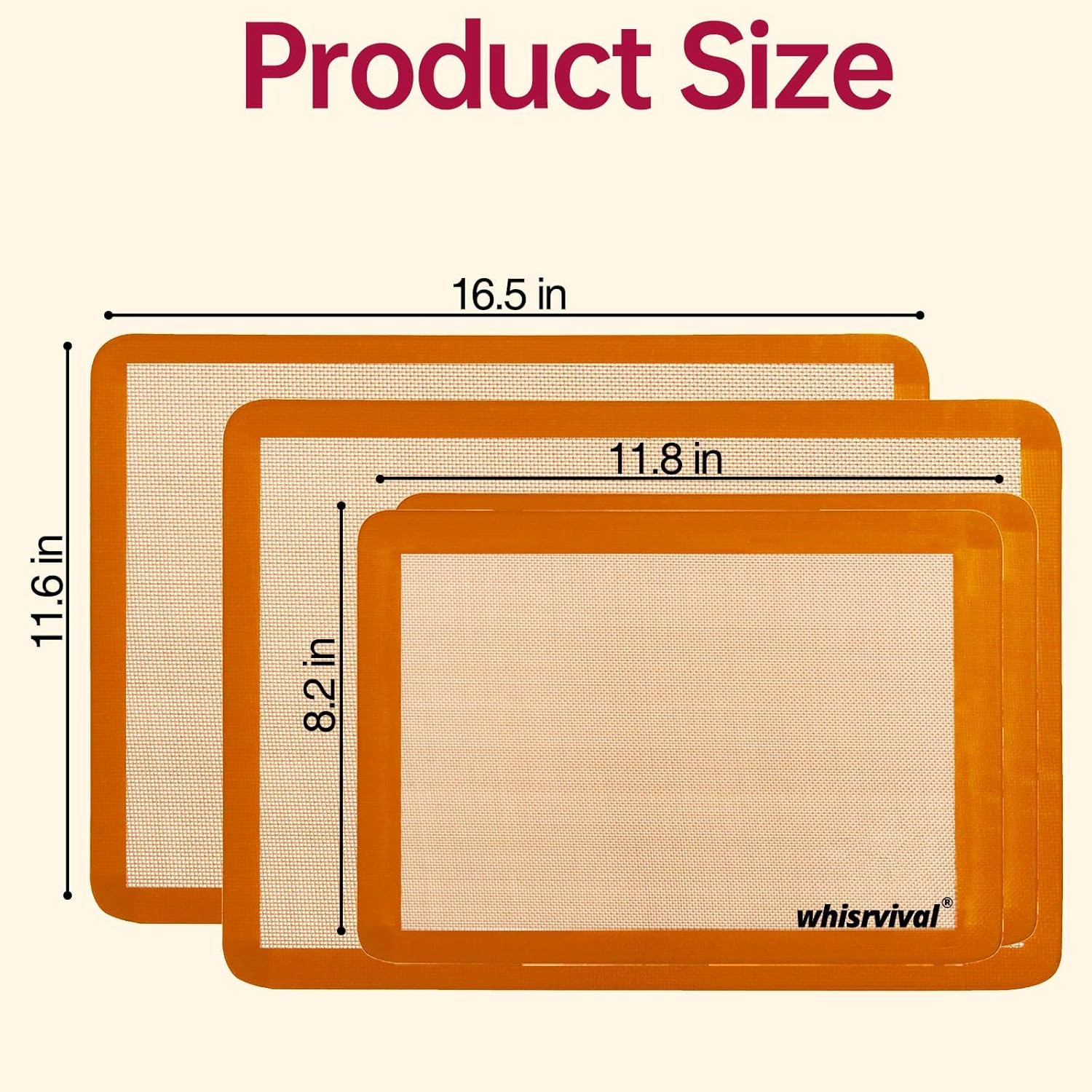 4 Pack Silicone Baking Mat, Non-Stick Silicone Baking Sheet, Food Safe, 480℉ Heat Resistant, 2 Half & 2 Quarter (Orange)