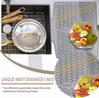 Silicone Dish Drying Mat for kitchen Countertop, Heat Resistant Mats, Dish Drainers for Kitchen counter, Hot Pot Holders, Dish Drying Rack with Built in Drain,(Gray, 15.6"x13")