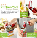 Spring Chef Stainless Steel Can Opener - Manual with Soft Grip Handles, Easy Turn, Heavy Duty Hand Can Opener for Seniors with Smooth Edge - Red