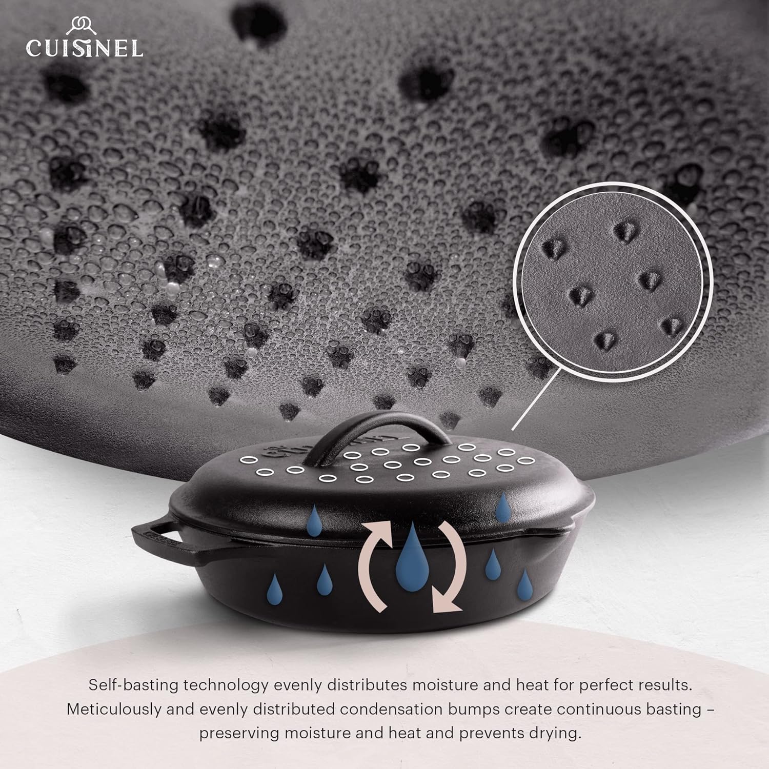 Cuisinel Cast Iron Lid - Fits 10"-Inch Lodge Skillet Frying Pans or Braiser + Silicone Handle Holder + Care Guide - 25.4-cm Pre-Seasoned Universal Replacement Cover - Indoor/Outdoor, Fire, BBQ Safe