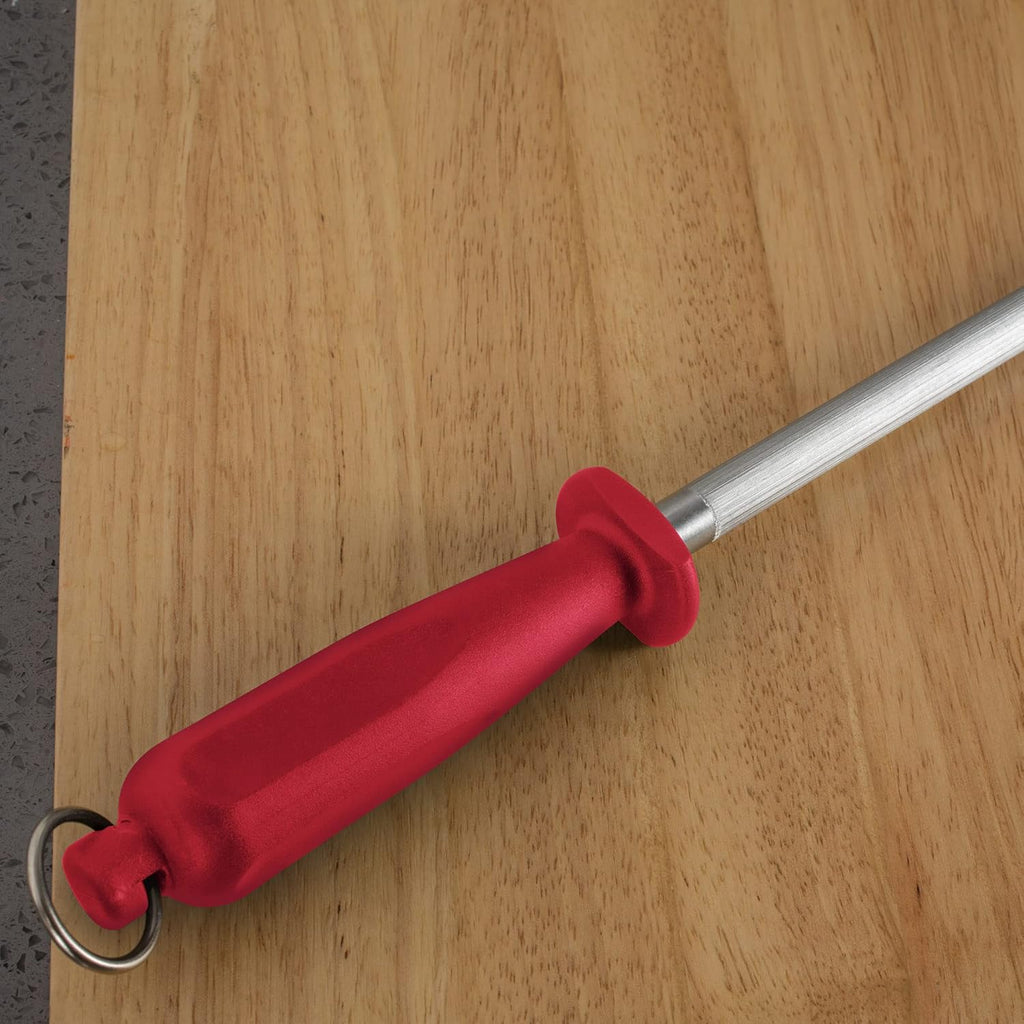 10 Inch Sharpening Steel, Professional Carbon Steel Knife Sharpener, Fresh Red