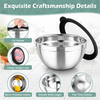 TeamFar Mixing Bowls, 3PCS Stainless Steel Serving Salad Bowls with Lids & 3 Graters, For Kitchen Mixing/Baking/Storing/Prepping, Visible & Airtight, Easy Clean - 4.5/3 / 1.5 QT, Black