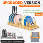 [Adjustable] Bamboo Pots and Pans Organizer under Cabinet, Expandable Bakeware & Cutting Board Organizers with Diatomaceous Earth Base & 10 PCS Adjustable Dividers, Tray Organizer for Kitchen Storage
