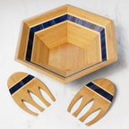 Totally Bamboo Baltique Malta Collection 14" Salad Serving Bowl with Salad Hands, Bamboo and Colored Birch Wood