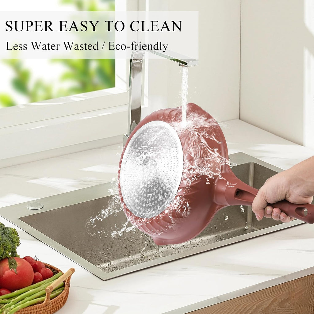 Vinchef Nonstick Toxin-Free Ceramic Cookware Deep Frying Pan Saute Pan with Lid, 12in/5.5Qt Fry Pan, German 3C+ Ceramic Coating Technology, Heat Indicator, Induction Compatible