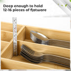 Fabsome Silverware Organizer for Kitchen Drawers, 2.5'' Deep 18.8'' Wide Bamboo Wood Flatware Tray with Deep Slots for Large Cutlery Utensil Drawer