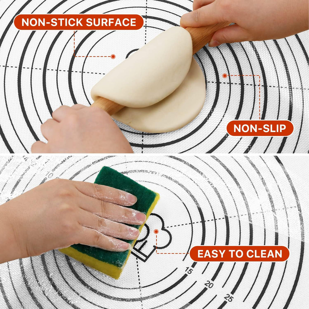 Silicone Baking Mat,26" x 16" Non-slip Dough Rolling Pastry Mat Non Stick Baking Sheet Mat with Measurement Cookies,Macarons,Bread