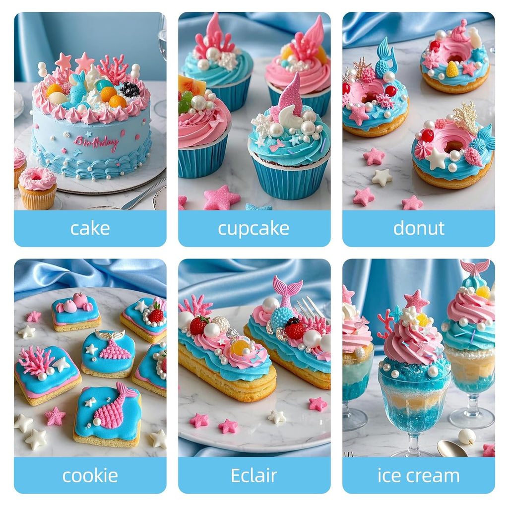 Mermaid Sprinkles,Edible Sugar Pearl Stars Jimmies Mix,130g/4.58oz,Pearl Candy Ocean Sprinkle for Cake Decorating,Summer Baking Fun Decorations,Perfect for Ice Cream,Cookies,Dessert,Donuts,Cupcake Topper,Birthday Children Party Supplies