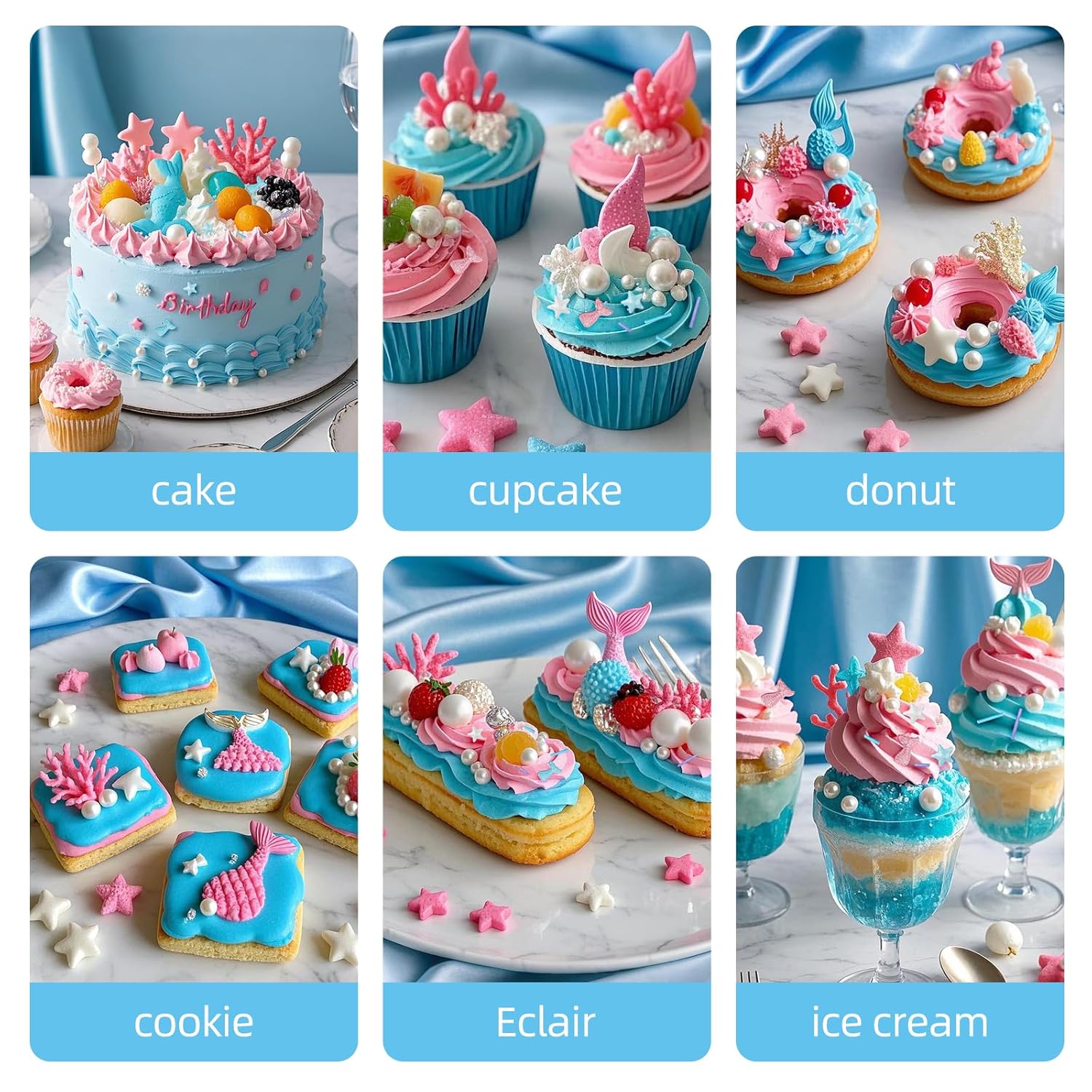 Mermaid Sprinkles,Edible Sugar Pearl Stars Jimmies Mix,130g/4.58oz,Pearl Candy Ocean Sprinkle for Cake Decorating,Summer Baking Fun Decorations,Perfect for Ice Cream,Cookies,Dessert,Donuts,Cupcake Topper,Birthday Children Party Supplies