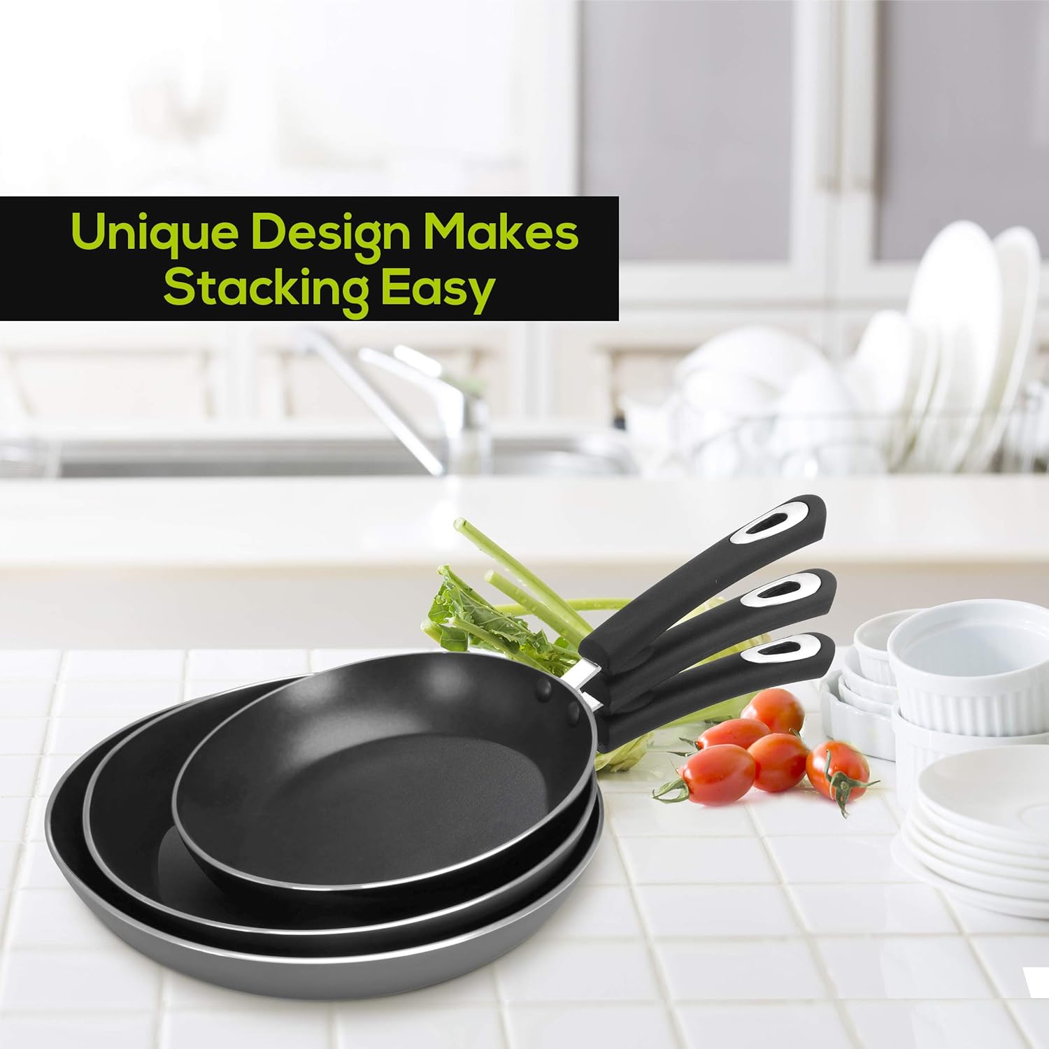 Utopia Kitchen Nonstick Cookware 3 Piece Set, Nonstick Frying Pans with Induction Bottom, 8, 9.5 & 11 Inches Frying Pans with Bakelite Handles, PFOA Free, Black