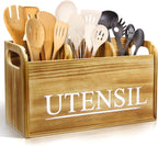 Kitchen Utensil Holder Rustic Large Wooden Utensil Organizer Cooking Tools Storage (Farmhouse Wooden)