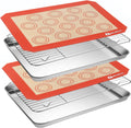 MCIRCO 6 Piece Stainless Steel Baking Sheet with Rack with Silicone Baking Mat Set (2 Pans + 2 Racks + 2 Mats), 12.4 x 9.6 x 1 Inch Cookie Sheet with Cooling Rack, Easy Clean