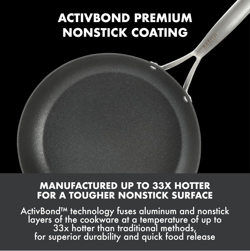 Babish 2 Piece 8 and 10 Inch Fry Pan Hard Anodized Laser Titanium Forever Non Stick Technology Durable Frying Pans Set - Black
