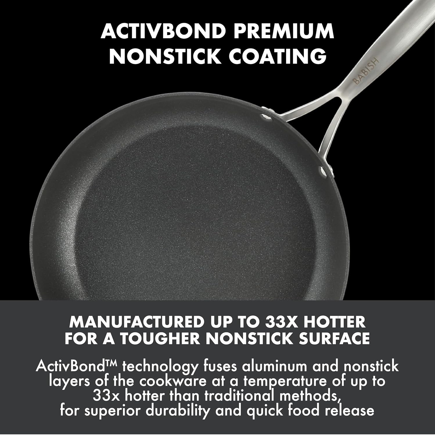 Babish 2 Piece 8 and 10 Inch Fry Pan Hard Anodized Laser Titanium Forever Non Stick Technology Durable Frying Pans Set - Black