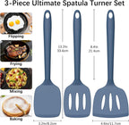 Coukre Silicone Spatula Set of 3, High Heat Resistant, BPA-Free, Kitchen Utensils, Fish Spatula, Solid & Slotted Turner for Non-Stick Pans, Flipping Eggs, Pancakes, Fish, Burgers (3, PureDarkBlue)