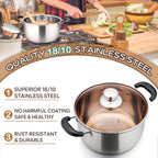 LIANYU 6QT Stock Pot with Lid, Stainless Steel Soup Pasta Pot for Home Kitchen Restaurant, Stockpot for Strew Simmer Boiling, Heat-proof Handle, Dishwasher Safe
