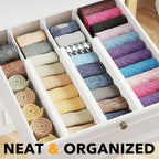 SpaceAid Bamboo Dresser Drawer Dividers 6 Pack, 4.65“ High Adjustable 12.5“-17” Drawer Organizers, Expandable Organization for Clothing, Clothes, Dressers, White