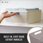 BINO | Woven Plastic Basket | Small (Natural Grey), 4-Pack | THE JUTE COLLECTION | Home Organization, Space - Saving Storage, Stylish Design | Jute Basket | Plastic Storage Basket