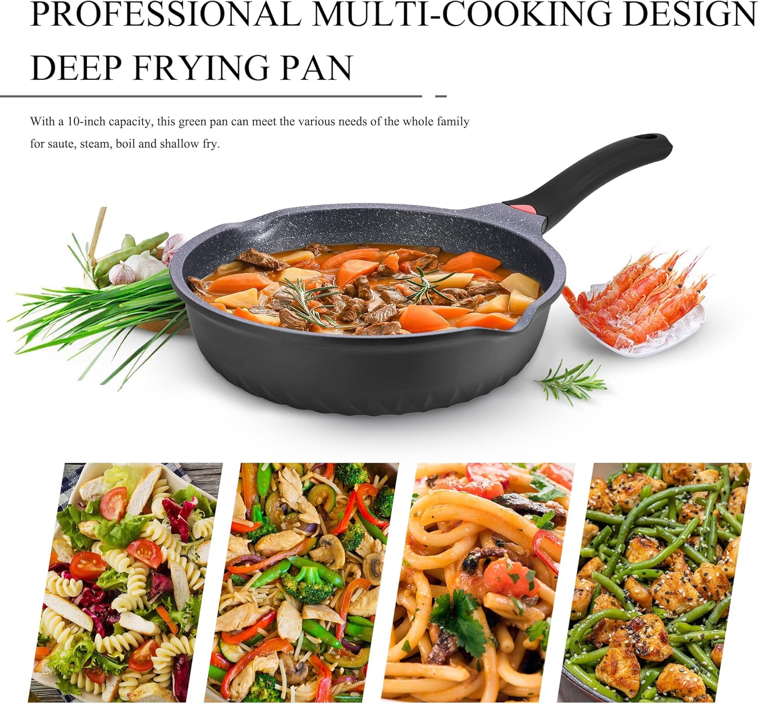 Vinchef New Handle Update 11In/5Qt Aluminum Nonstick Deep Frying Pan with Lid and Heat Indicator, Anti Scratch and Anti Stain Deep Saute Pan, Induction Compatible