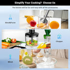 Immersion Blender RPM 16000±10% Hand Blender,15 Speed and Turbo Mode Hand Mixer, 3-in-1 Heavy Duty Copper Motor Stainless Steel Smart Stick with Egg Beaters and Chopper