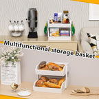 Bamboo Fruit Basket for Kitchen - 2 Tier Fruit Bowl, Large Holder With Banana Hangers, Idea For Vegetable Storage, Bread Display, Snack Organizer (White)