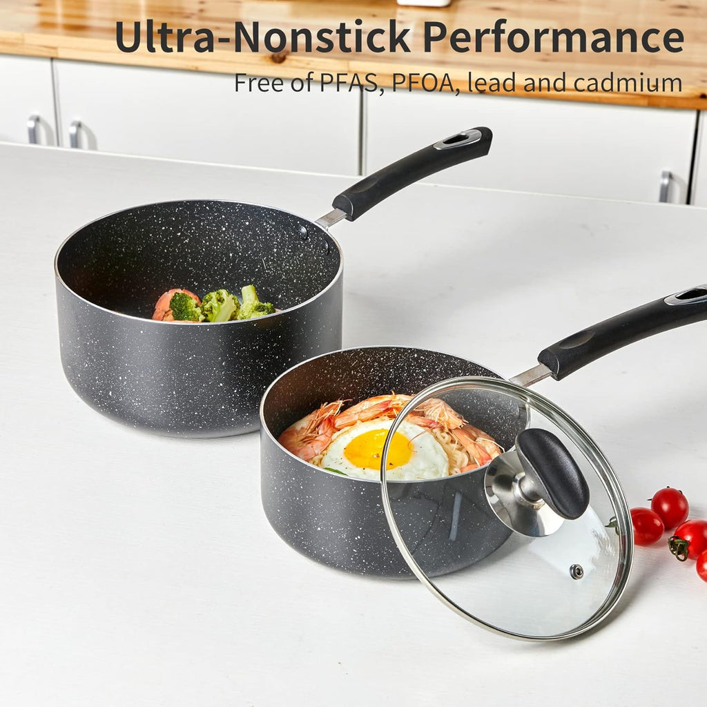 Nonstick Saucepan Set with Lid, Non Stick 2Qt & 3Qt Sauce Pan Set with Glass Lid Small Pot for Home Kitchen