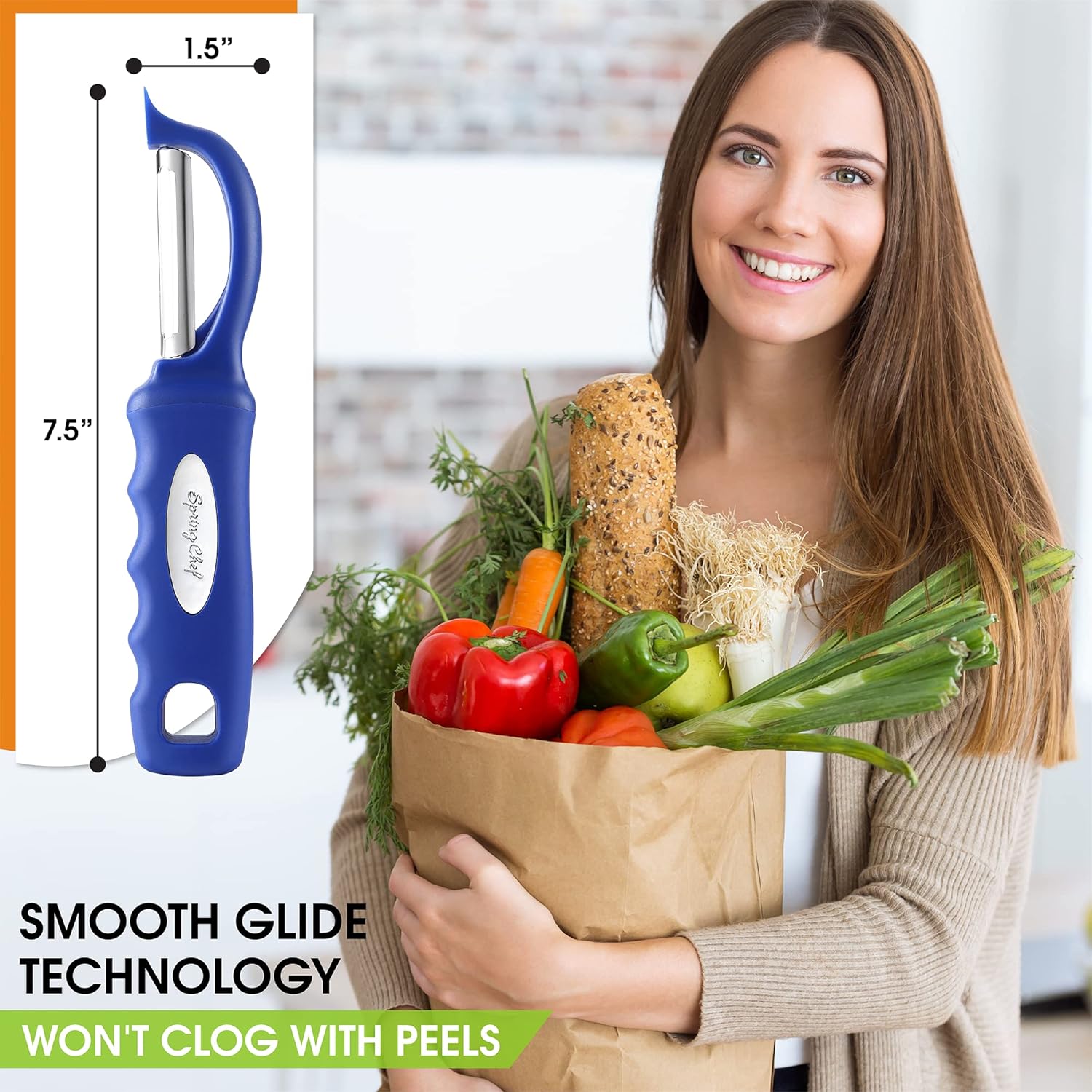 Spring Chef Premium Swivel Vegetable Peeler, Soft Grip Handle and Ultra Sharp Stainless Steel Blades - Perfect Kitchen Peeler For Veggie, Fruit, Potato, Carrot, Apple - Sapphire