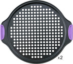 Amazing Abby - Chef Stacy - 2-Pack 13-Inch Non-Stick Pizza Pan with Holes, Perforated Pizza Crisper with Heat-Resistant Silicone Handle Grips, Oven-Safe Bakeware, Carbon Steel Baking Pan for Oven