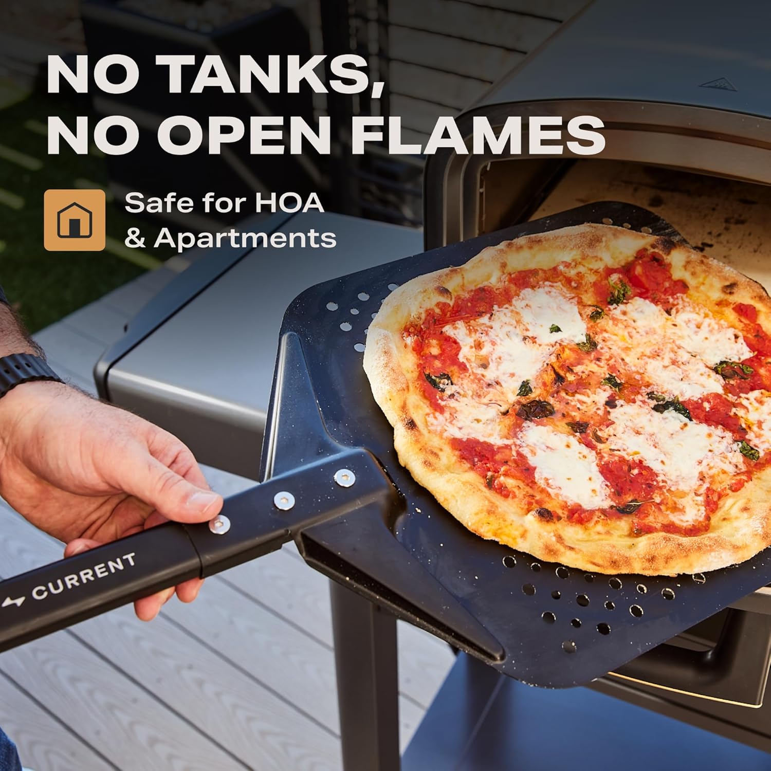 Current® Model P Smart Electric Pizza Oven, 12-Inch, 850°F Max, 5 Cooking Modes, App Connectivity for Temperature Monitoring & Custom Cooking Times, Compact for Indoor & Outdoor Use, Beige