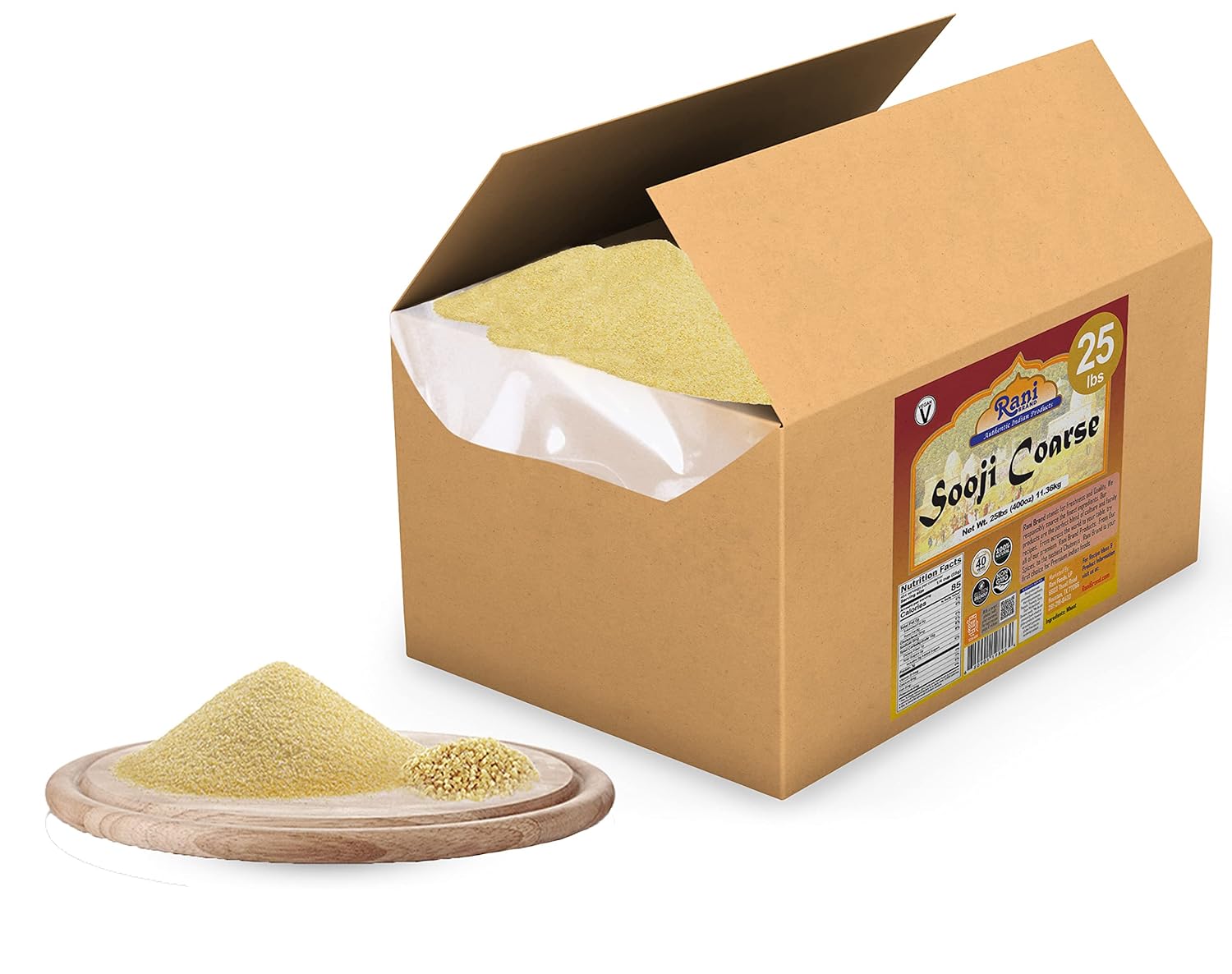 Rani Sooji Coarse (Farina, Suji, Rava, Rawa, Wheat Semolina) Flour 400oz (25lbs) 11.36kg Bulk Box ~ All Natural | Vegan | NON-GMO | Indian Origin
