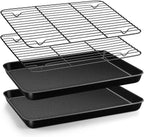 TeamFar Toaster Oven Pan with Rack, 12.5 x 9.7 x 1” Coated Carbon Steel Cookie Baking Pan Tray with Cooling Rack, for Baking/Roasting/Cooling, Healthy & Heavy-Duty, Non-Stick & Easy Clean