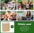 DI QIU REN 50-Pack 25oz Paper Bowls, Disposable Food Containers with Lids and Forks, Rectangular Disposable Salad Bowls for Diet Salad, Pasta (kraft Paper Rectangular, 25oz 50 Count)