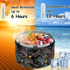 12oz Insulated Vacuum Food Jar with Buckle Lid Wide Mouth Soup Thermo for Hot Food Kids Leakproof Stainless Steel Lunch Container (Black-Game)
