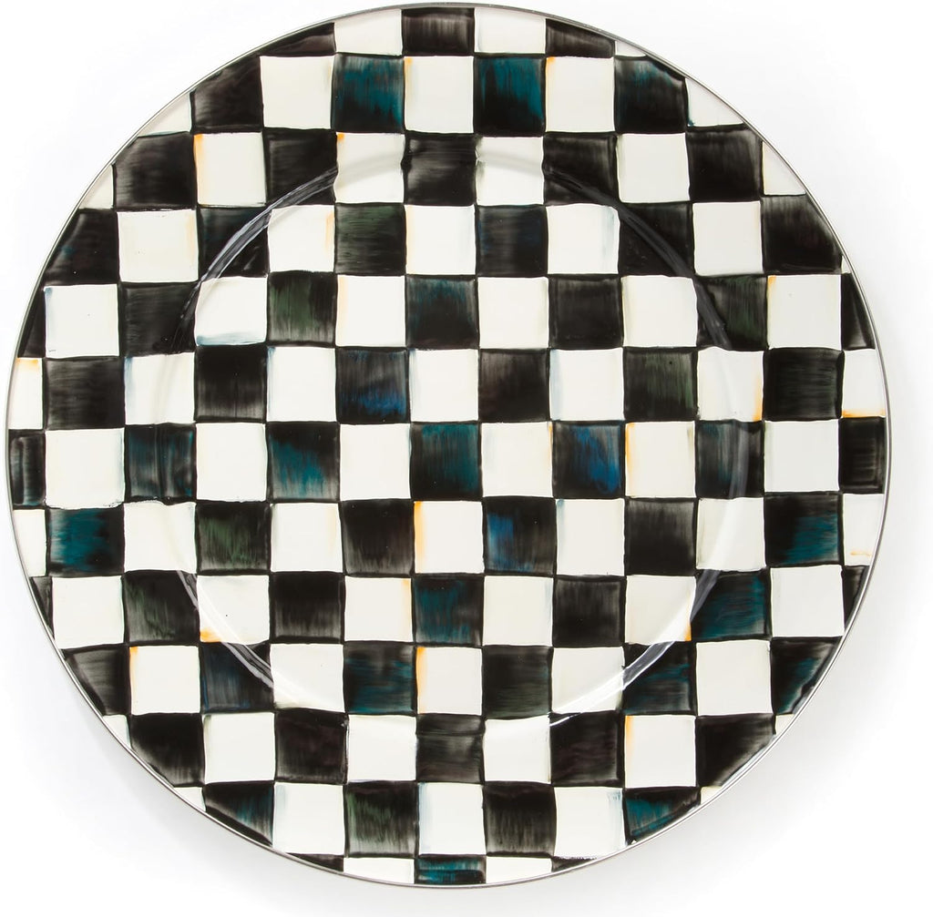 MACKENZIE-CHILDS Enamel Serving Platter, Decorative Serving Platter for Food, 16 Inches, Black-and-White Courtly Check