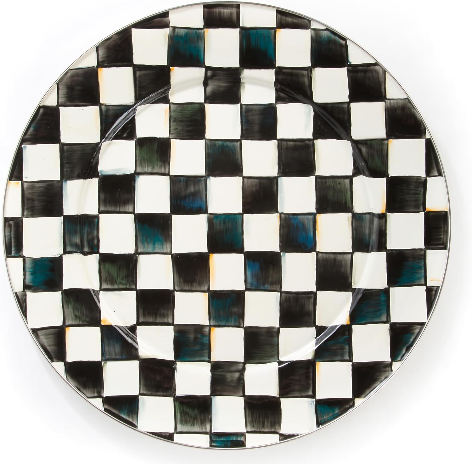 MACKENZIE-CHILDS Enamel Serving Platter, Decorative Serving Platter for Food, 16 Inches, Black-and-White Courtly Check